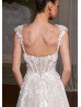 Beaded Ivory Lace Tulle Floral Wedding Dress With Detachable Cap Sleeves